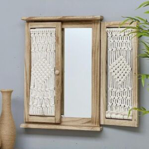 مرآة جدارية خشب وحبال مكرمية صولا