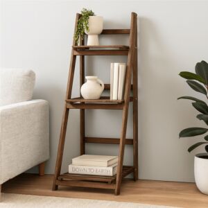 وحدة تخزين رفوف خشب شكل سلم رينو - بني
