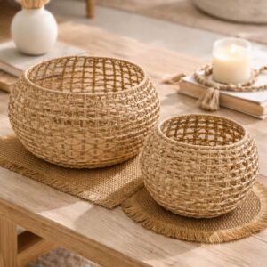 طقم سلة خوص قطعتين بوفانا - بيج