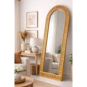 مرآة أرضية راتان صناعة يدوية مورادا - خشبي