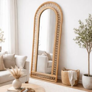 مرآة أرضية راتان صناعة يدوية سلوب - خشبي