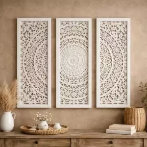 ديكور جداري خشب طبيعي برايدز - 3 قطع