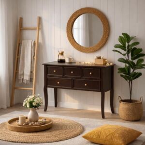 كونسول خشب طبيعي مالوم - بني غامق