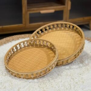 طقم صواني تقديم راتان كاد - قطعتين