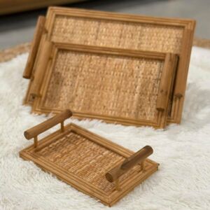 طقم صواني تقديم راتان لوس - 3 قطع