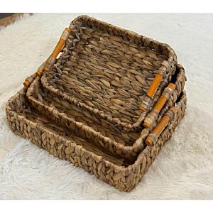 طقم سلة تقديم خوص طبيعي بابلي - 3 قطع