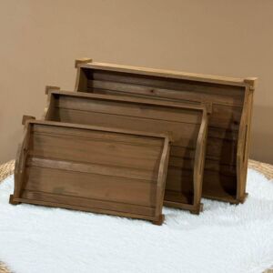 طقم صينية تقديم راتان خشب فولا - 3 قطع