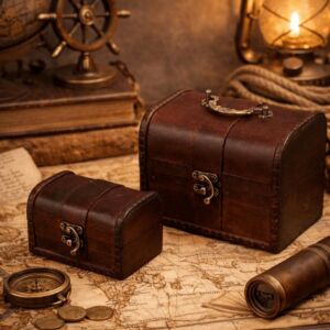 طقم صندوق تنظيم خشب قطعتين مارو - نحاسي عتيق