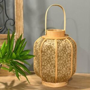 فانوس راتان طبيعي وجلد من لايلاك - 30 سم