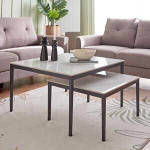 طاولة قهوة مربعة من الحجر الملبد من بارون - طقم من قطعتين