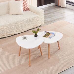 طقم 2 طاولة جانبية متداخلة بأرجل من الخشب الصلب من توتو