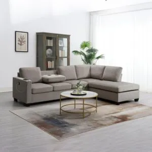 كنبة زاوية رباعية مع حامل أكواب ومنفذ يو إس بي أوربنديل