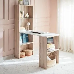 مكتب دراسة طويل بسطح ميلامين مع خزانة كتب من أكسفورد