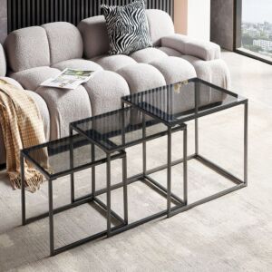 طاولات متداخلة بسطح زجاج من ميلودي - طقم 3 قطع