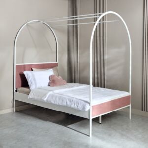 سرير توين منجد معدن بمظلة آبي من ميدو - 120x200 سم