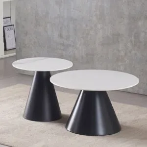 طقم طاولات قهوة من الحجر الملبد من كالاموس - قطعتين