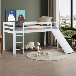 سرير فردي بتصميم مرتفع مع سُلم تسلق وزلاجة من ستوفا فانيلا - 90x200 سم