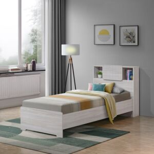 سرير فردي ذكي مع لوح رأسي بمساحة تخزين من إلموود - 90x200 سم