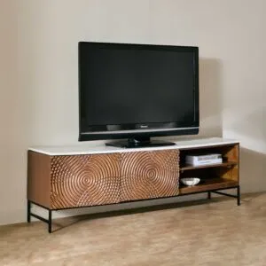 طاولة تلفزيون 160 سم خشب صلب بسطح رخام أصلي 70 بوصة