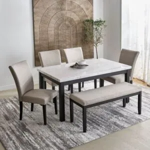 طقم طاولة طعام بسطح رخام 6 مقاعد أورلاندو