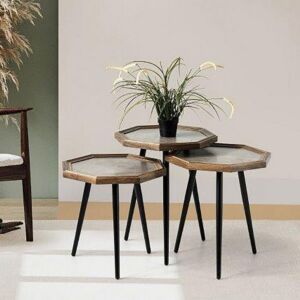 طاولات متداخلة بتصميم مثمن من مايلز - طقم 3 قطع