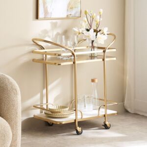 عربة تقديم برف من الخشب صلب والرخام أصلي من ستيوارد