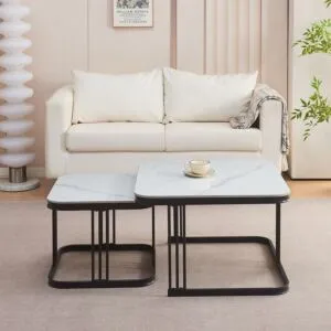 طقم طاولة قهوة مربعة قطعتين من الحجر المتكلس من موڤو ويسلي