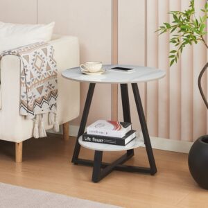 طاولة جانبية مستديرة من الحجر المتكلس مع رف من موڤو شيلي