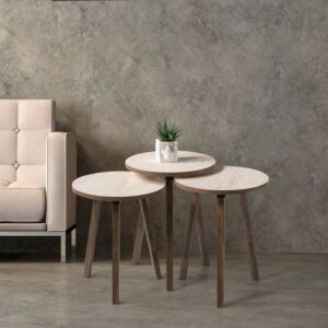 طقم طاولة جانبية متداخلة مستديرة 3 قطع نيفا
