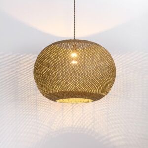 انارة معلقة رتان بيضوي دائري خشبي 