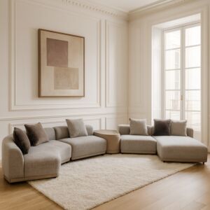 كنب زاوية مع طاولة فريدا 5 قطع - بيج وبني فاتح