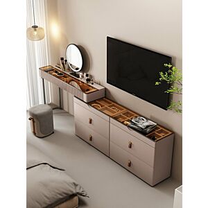 طاولة تزيين يتيرا مع مرآة وكرسي-بيج ومتعدد الالوان	