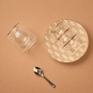 طقم شاي وقهوة من مجموعة أرورا 18 قطعة - أبيض وبيج