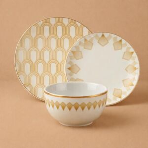 طقم صحون عشاء من مجموعة أرورا 12 قطعة - أبيض وبيج