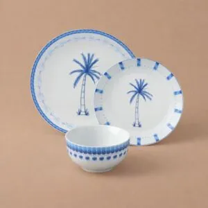 طقم صحون عشاء من مجموعة نسمة 12 قطعة - أبيض وازرق