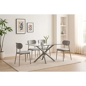 طقم طاولة طعام 4 اشخاص نيرفانا - رمادي وشفاف
