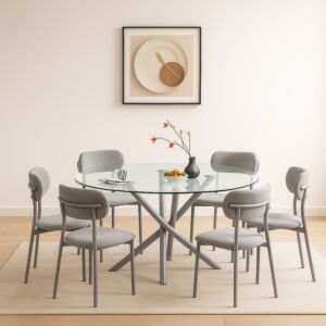 طقم طاولة طعام 6 اشخاص ريكو - رمادي وشفاف