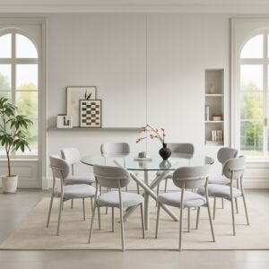 طقم طاولة طعام 8 اشخاص ريكو - رمادي وشفاف