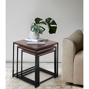 طقم طاولات خدمة مربعة خشب ومعدن