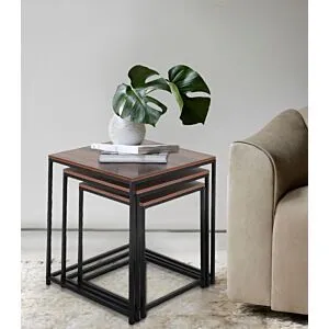 طقم طاولات خدمة مربعة خشب ومعدن