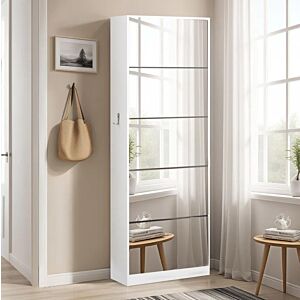 خزانة أحذية بمرآة - ابيض