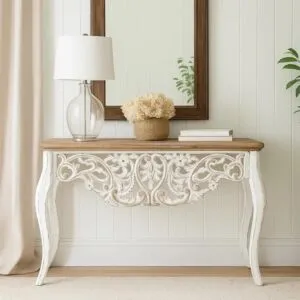 كونسول بوهيمي خشبي سوارا - ابيض