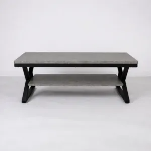 طاولة قهوة ميراك بسطحين خشب وبقواعد حديد-رمادي وأسود