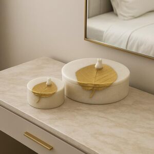 طقم علبة ديكوريه بغطاء امارتشا - 2 قطع - بيج