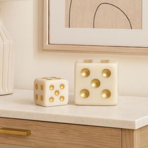 طقم تحفة ديكوريه شكل نرد سكواد - 2 قطع - بيج