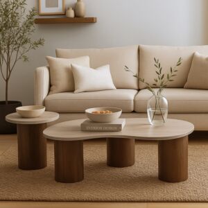 طقم طاولة قهوة مودرين سَكون - 2 قطع - بني وبيج