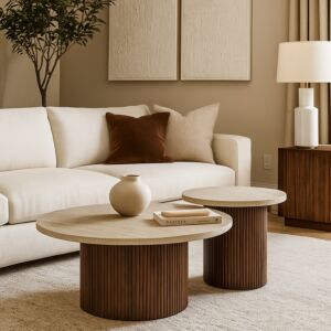 طقم طاولة قهوة هارفي براي - 2 قطع - بني غامق وبيج