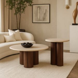 طقم طاولة قهوة شيا - 2 قطع - بني وبيج