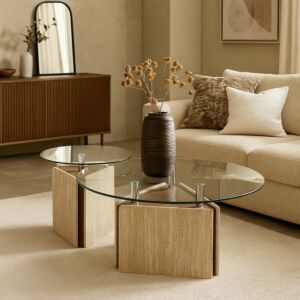 طقم طاولة قهوة زجاج مولان - 2 قطع - بيج