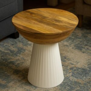 طاولة جانبية أورا - خشبي وابيض